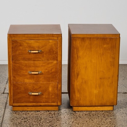 A Pair of Art Deco Rimu Bedsides