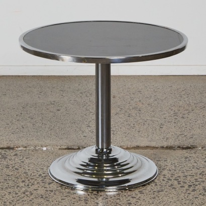 An Original Art Deco Chrome and Black Glass Round Table
