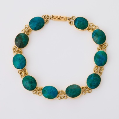 14ct Yellow Gold, Oval Cabochon Cut Eilat Stone Bracelet