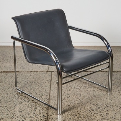 A Vintage Richard Schultz Grey Leather and Chrome RS48 Chair for Nienkamper
