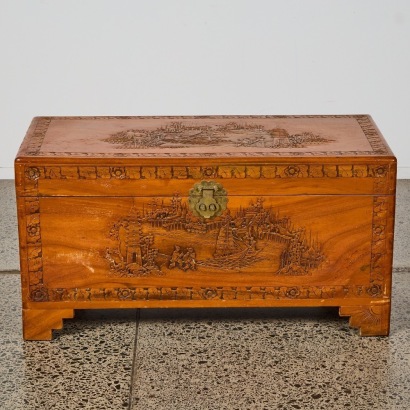 An Antique Carved Camphor Wood Chest