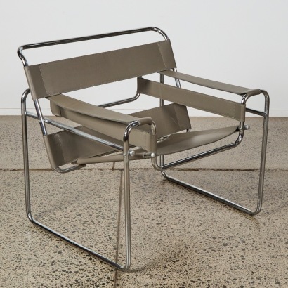 A Grey Leather Wassily Style Chair