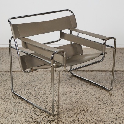 A Grey Leather Wassily Style Chair