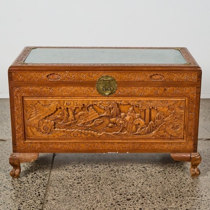 An Antique Carved Camphor Wood Chest