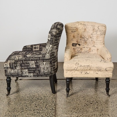 A Pair of Mismatched French Style Wing Back Armchairs