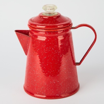 A Bright Red Enamelware Coffee Pot