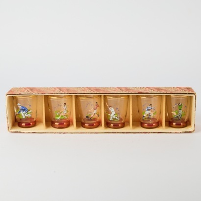 A Vintage Set of Six Sporting Dema Glass Ltd. Cups