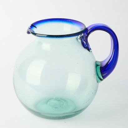 A Large Vintage Blue Bubble Glass Jug