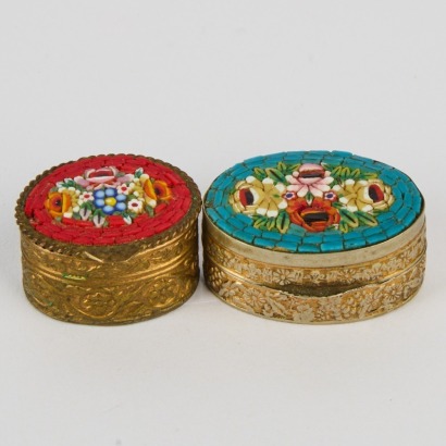 A Pair of Vintage Italian 'Mirco Mosaic' Ring Boxes