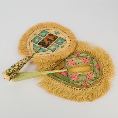 A Pair of Pacific Fans with Shell Jewels
