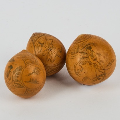 A Three Piece Chinese Lanzhou Engraved Etched Gourds