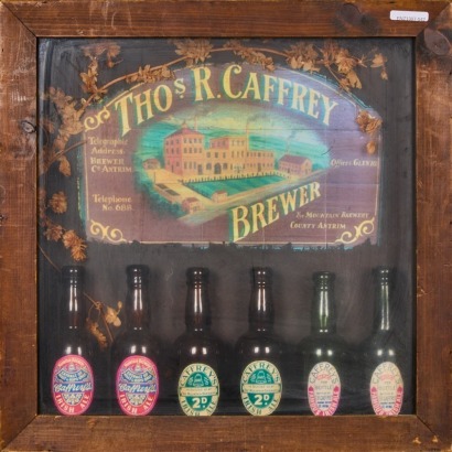 A Vintage Box Frame Display of Beer Bottles