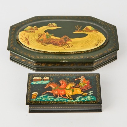 A Pair of Russian Jewellery Boxes Signed