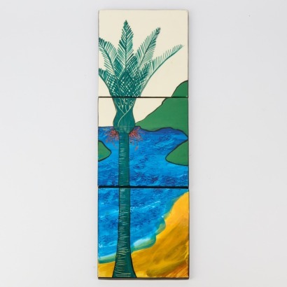 A Set of Three Painted Nikau Wall Tiles