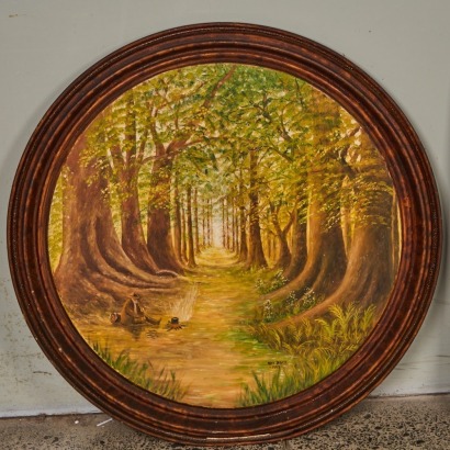 Hand painted steel drum lid. "Alex Black 1949"