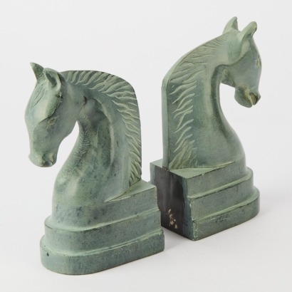 A Pair of Grey Soapstone Horse Bookends