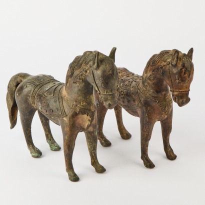 A Pair of Bronze Chinese Horse Statues