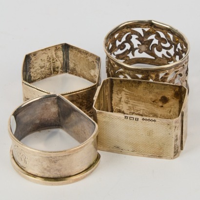 A Selection of Sterling Silver Napkin Rings, with Hallmarks