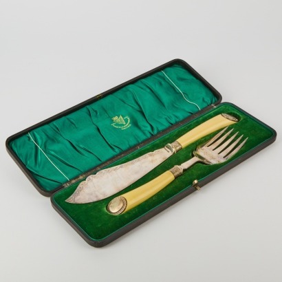 A Set of Antique Bone Handle Fish Cutlery with Silver Capping