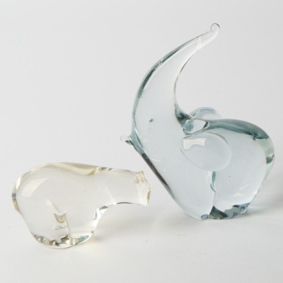 A pair of Murano Animals, An Elephant and A Polar Bear