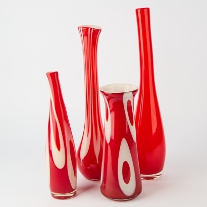 A Set of Four Handblown Art Glass Vases