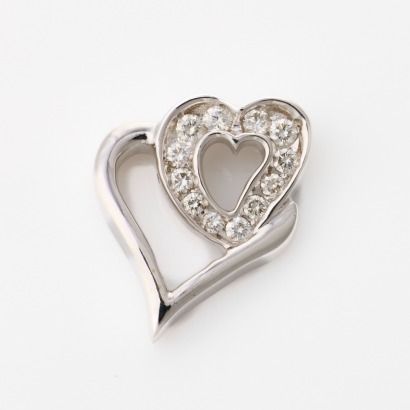 18ct White Gold, Modern, 0.19ct Heart Shaped Slider Pendant - Near new