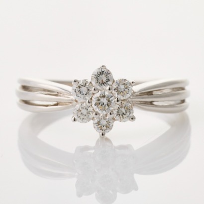 18ct White Gold, 0.42ct Diamond Set Flower Ring - Near new