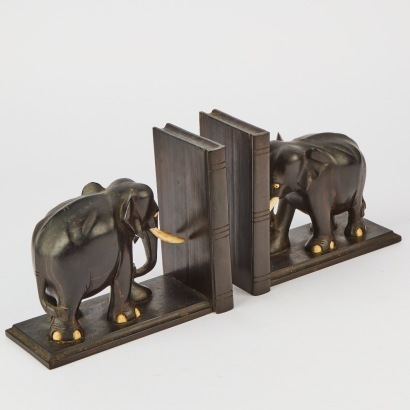 A Pair of Ebony Elephant Bookends