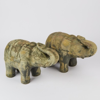 A Pair of Pottery Elephants