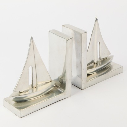 A Pair of Cast aluminium Sail Boat Bookends