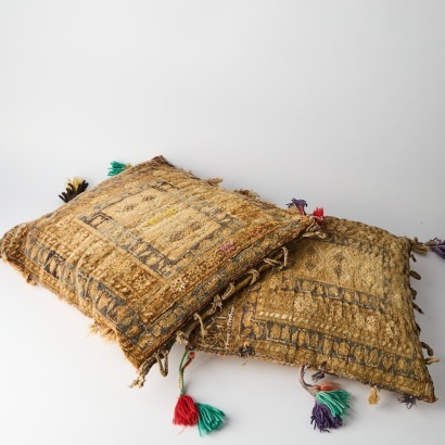 A Pair of Vintage Afghan Saddlebag Cushions