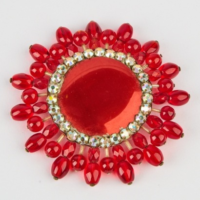 A Red Vintage Handmade Wartime Costume Jewellery Brooch