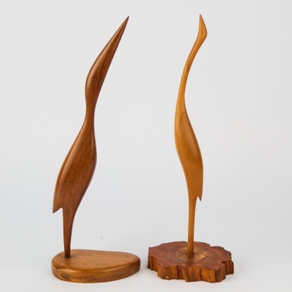 A Pairing of Mid-Century Wooden Herons