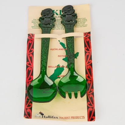 A Pair of Vintage New Zealand Tiki Salad Servers