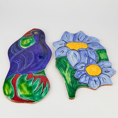 A Morris & James Pukeko & Sunflowers Terracotta Wall Hanging