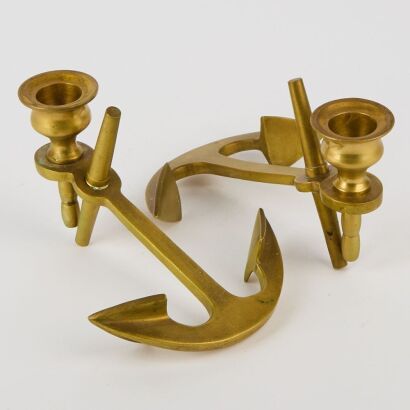 A Set of Brass Anchor Candleholders