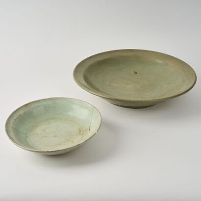 A Chinese Ming Dynasty Longquan Celadon-glazed Large Dish AND A Chinese Ming Dynasty White-glazed Dish