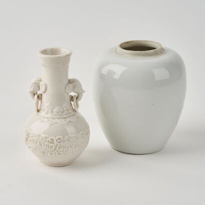 A Set of Two Chinese Early Qing Dynasty Dehua White-glazed Poecelains