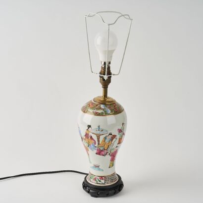A Chinese Mid-Qing Canton Famille-rose Figural Vase Table Lamp