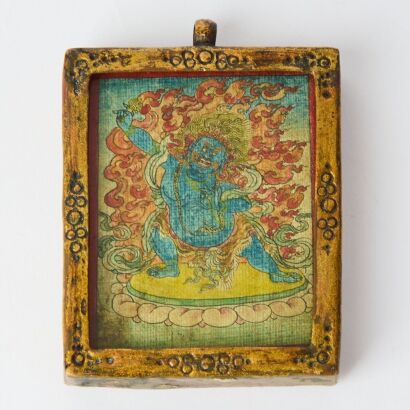 A Chinese Qing Dynasty Small Thangka of Vajrakila with Gilt Lacquer Frame