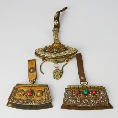 Two Pair of Chinese Tibetan Qing Dynasty (19th Century) Copper and Silver Alloy Pouches