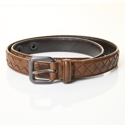Bottega Veneta, Brown Intrecciato Belt, Size 80 / 32