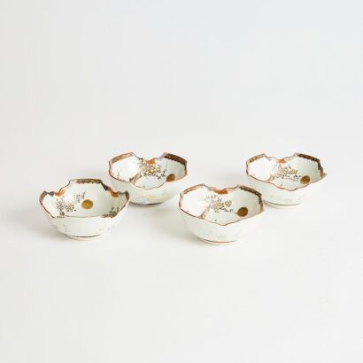 A Set of Four Early 20th Century Japanese Kutani 'Bird and Flower' Dishes