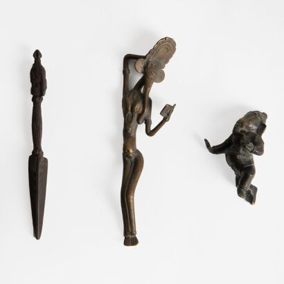 A Iron Cast Vajras from Tibet ,China or Nepal AND A Set of Two Indian Small Buddha Statues