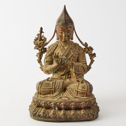A Chinese Tibetan Qing Dynasty Bronze Statute of Je Tsongkhapa