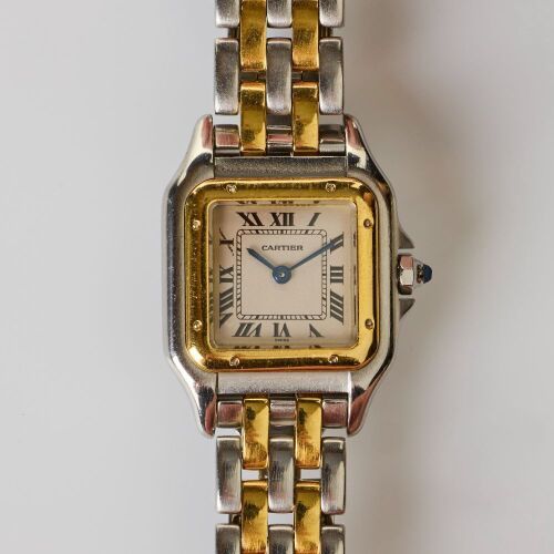 Stainless Steel / 18ct Yellow Gold, Cartier, Santos Panth&egrave;re SM Quartz Wristwatch, circa 1980's - 1990's
