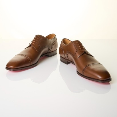 Christian Louboutin, Brown Leather Oxford Flat, Size 45 with Box