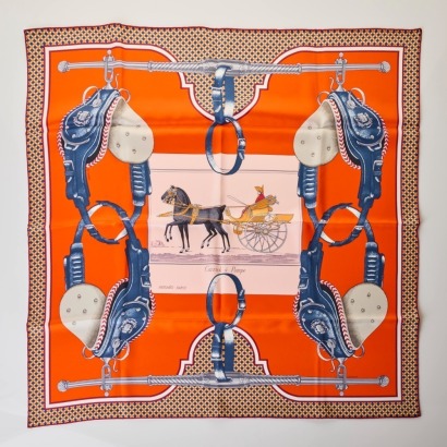 Herm&egrave;s, Carre Pompe Vermillon Rose Scarf with Box