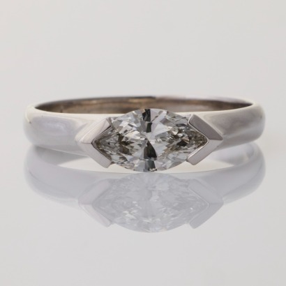 18ct White Gold, 0.68ct Marquise Cut Diamond Solitaire Ring