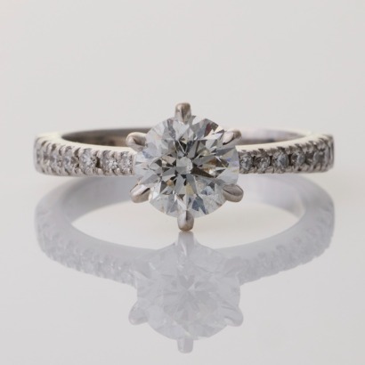 18ct White Gold, 1.10ct Diamond / 0.24ct Diamond Ring